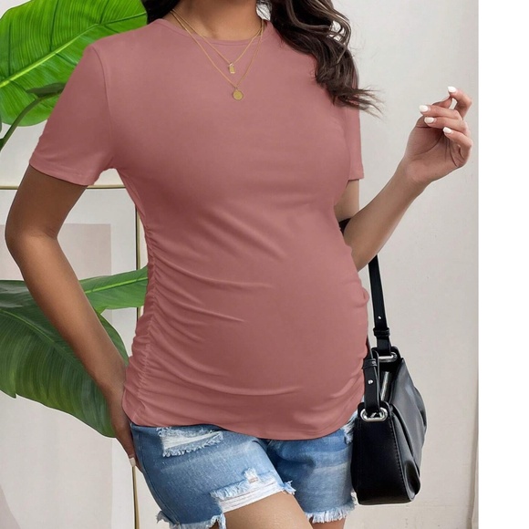 Maternity Solid Minimalist Short Sleeve Top - Picture 8 of 11